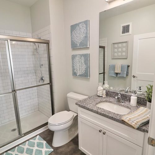 Harbor Heights Bathroom Sink and shower with glass shower doors